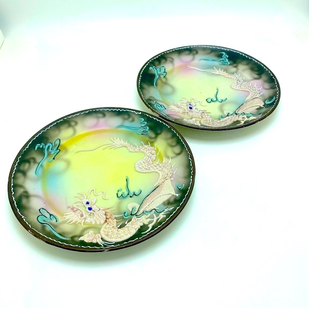 Set of 2 Vintage Japanese Moriage Dragon Ware Bread Plates